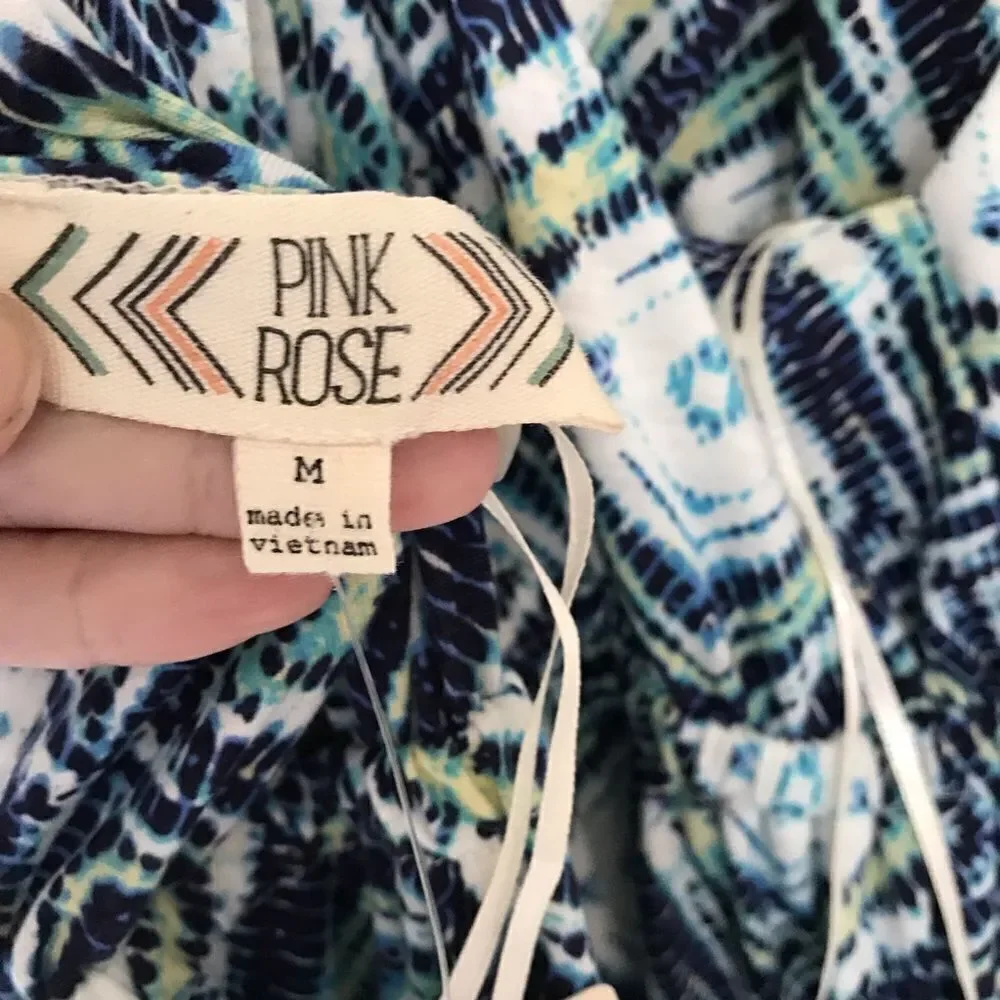 New PINk ROSE ikat Maxi Sundress Blue White M